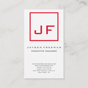 Red White Monogram Modern Minimalist Premium Linen Business Card
