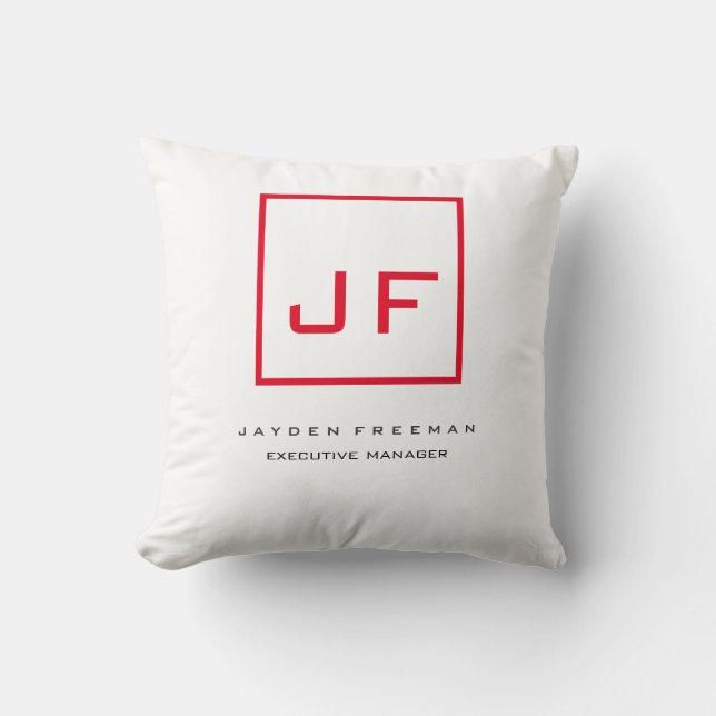Red White Monogram Modern Minimalist Throw Pillow (Front)