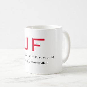 Red White Monogram Modern Minimalist Your Name Coffee Mug