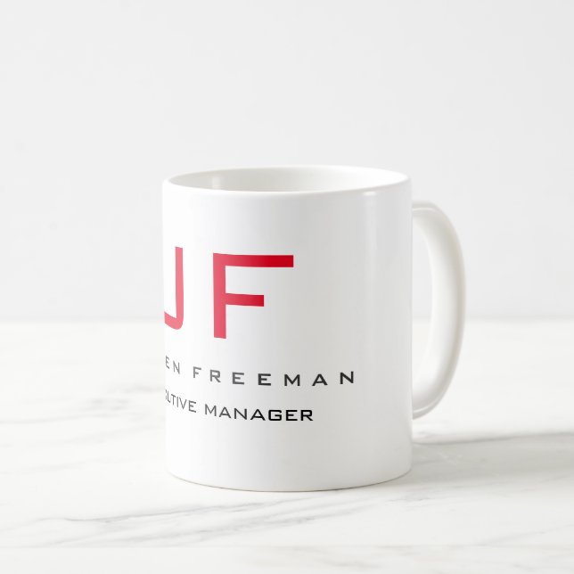 Red White Monogram Modern Minimalist Your Name Coffee Mug (Front Right)