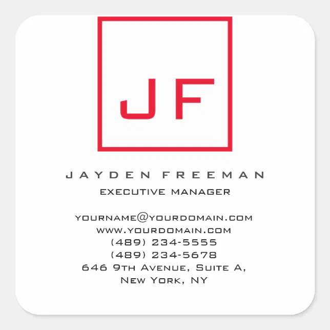 Square Name Monogram Red White Monogram Modern Minimalist Your Name Square Sticker | Zazzle