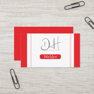  Red & White Monogram Professional Metal Welding  Business Card