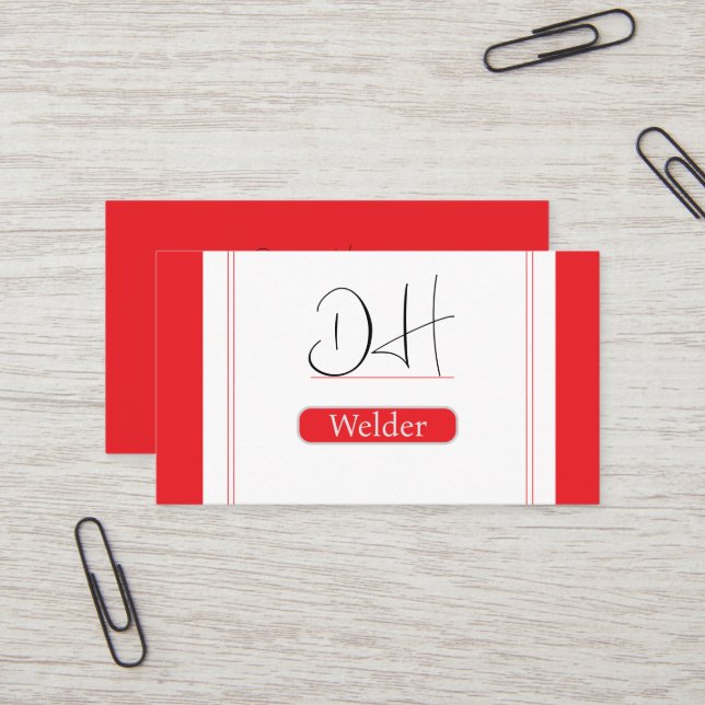  Red & White Monogram Professional Metal Welding  Business Card (Front/Back In Situ)