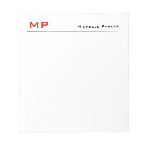 Red White Monogram Professional Plain Minimalist Notepad