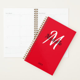 Red &amp; White Monogram Simple Elegant Classic Planne Planner