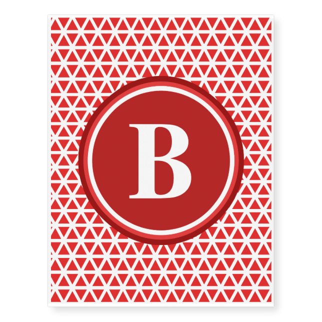 Red White Monogram Triangle Pattern Temporary Tattoos (Front)