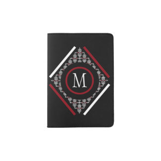 Red & White Monogram With Asian Inspired Patterns Passport Holder