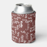 Red White Monogrammed First Name Fun Cute Can Cooler