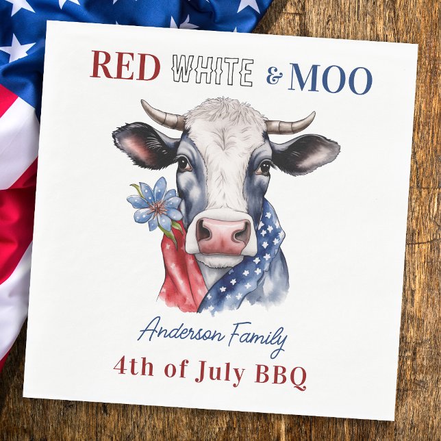 Red White Moo 4th Of July Patriotic Cow Napkins (Creator Uploaded)