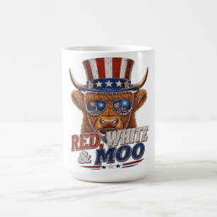 Red White & Moo Highland Cow - Funny 4th of  Coffee Mug