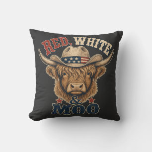 Red, White & Moo Highland Cow  Throw Pillow