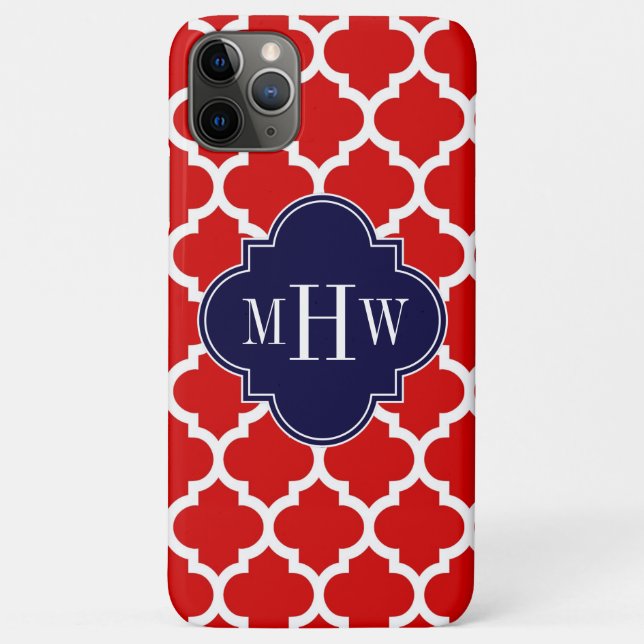 Red, White Moroccan #5 Navy 3 Initial Monogram Case-Mate iPhone Case (Back)
