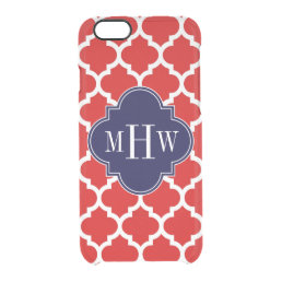 Red, White Moroccan #5 Navy 3 Initial Monogram Clear iPhone 6/6S Case