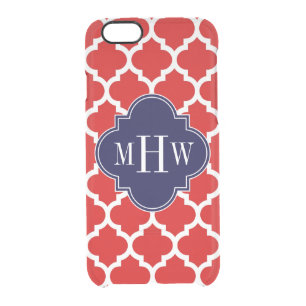 Red, White Moroccan #5 Navy 3 Initial Monogram Clear iPhone 6/6S Case