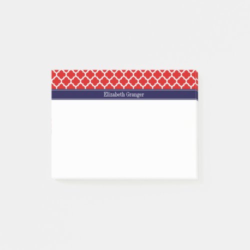Red White Moroccan 5 Navy Blue Name Monogram Post_it Notes