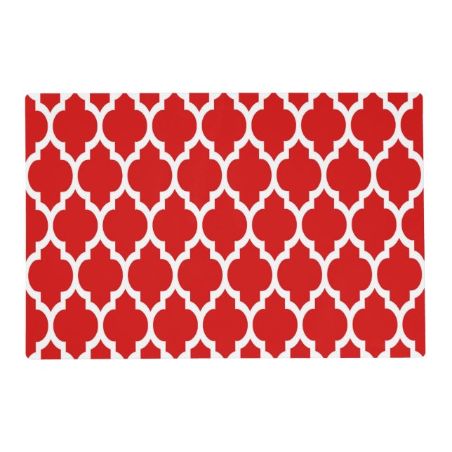 Red White Moroccan Quatrefoil Pattern #4 Placemat (Front)