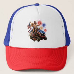 Red, White & Mow! Patriotic Lawn Mower Couple Trucker Hat