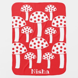 Red White Mushroom Kids Name Baby Girl Blanket