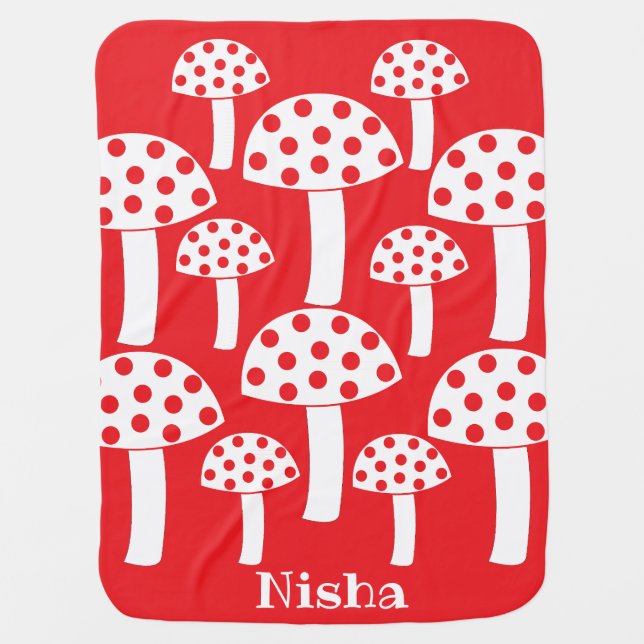 Red White Mushroom Kids Name Baby Girl Blanket (Front)