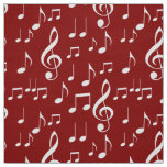 Red white music notes pattern fabric