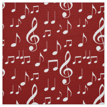 Red white music notes pattern fabric