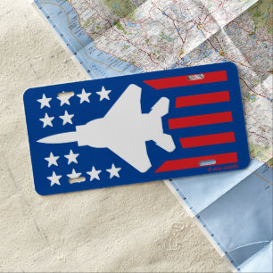 Red White n Blue F-15E Strike Eagle Stars Stripes License Plate