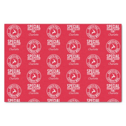Red  White Name From North Pole Tissue Paper