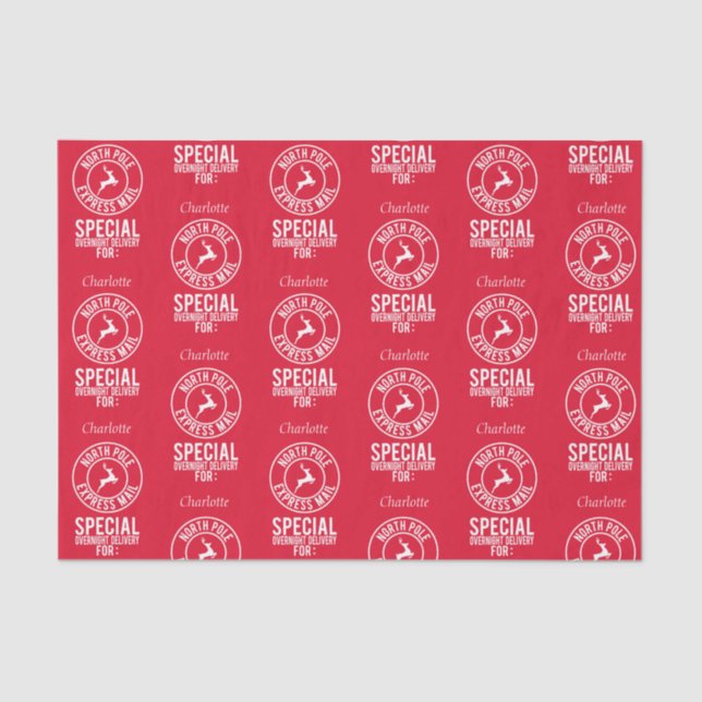 Red & White Name From North Pole Tissue Paper (Front)