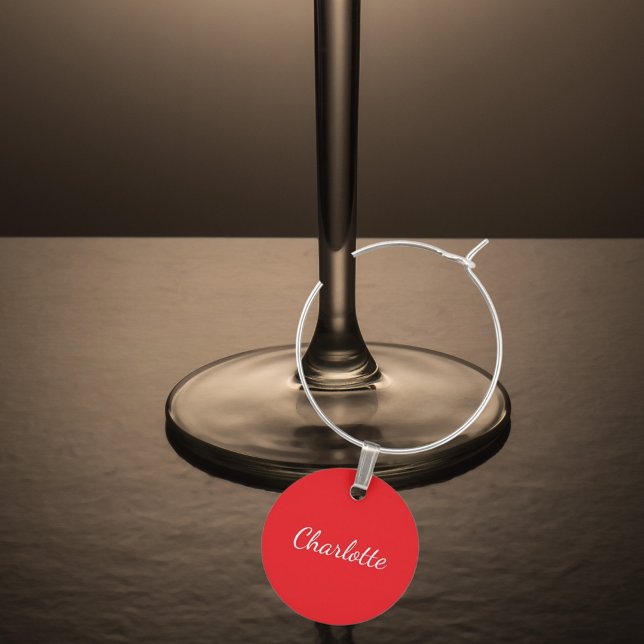 Red white name minimalist script wine charm (Creator Uploaded)