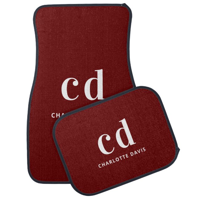 Red white name monogram initials car floor mat (Set)