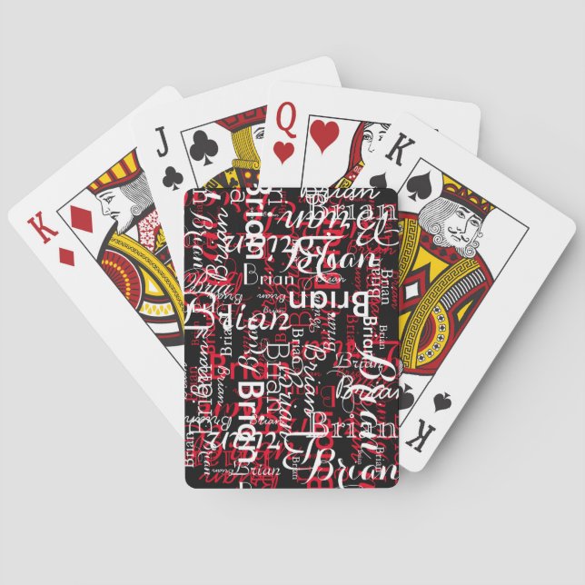 Red & White Name Pattern on Black Playing Cards (Back)
