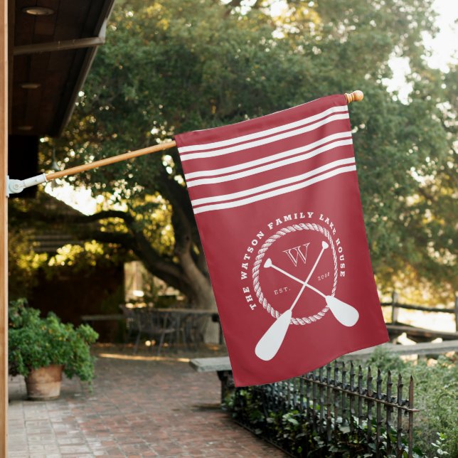 Red White Nautical Lake House Monogram Flag (In SItu)