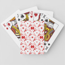 Red &amp; White Nautical Monogram &amp; Lobster Sea Life Poker Cards