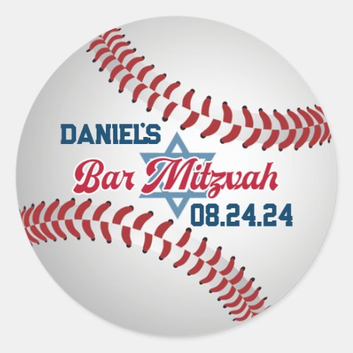 Red White Navy Baseball Bar Mitzvah Classic Round Sticker