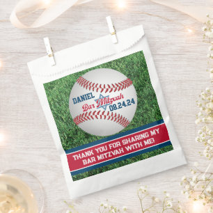 Red, White, Navy Baseball Bar Mitzvah Favor Bag
