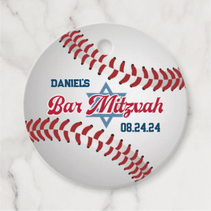 Red, White, Navy Baseball Bar Mitzvah Favor Tags