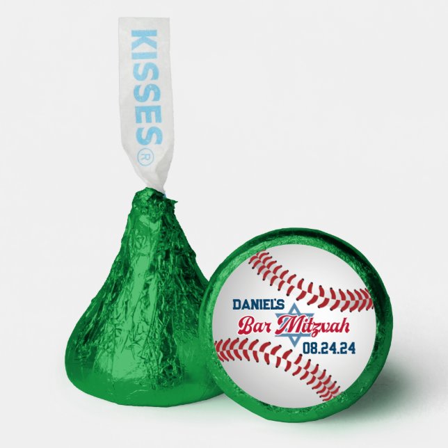 Red, White, Navy Baseball Bar Mitzvah Hershey®'s Kisses® (Front)