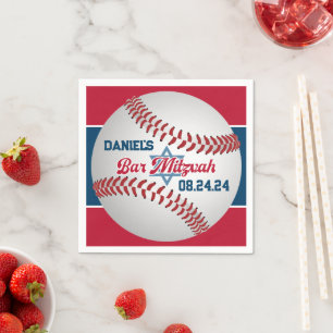 Red, White, Navy Baseball Bar Mitzvah Napkins