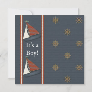 Red White Navy Blue Sailboat Baby Shower Invitation