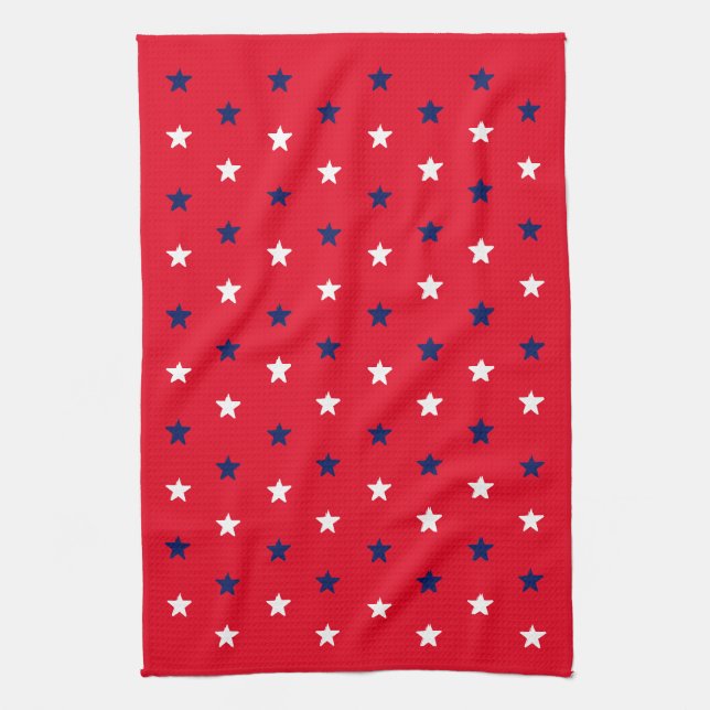 Red white navy blue stars american patriotic kitchen towel (Vertical)