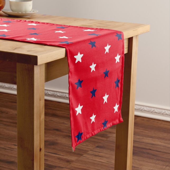 red white navy blue stars american patriotic medium table runner (In Situ)