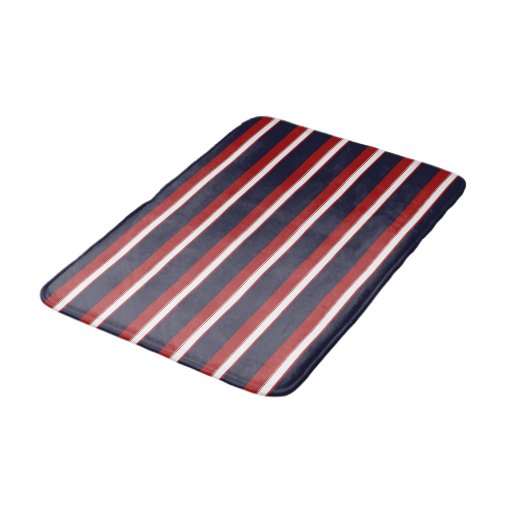 Red White Navy Blue Stripes Nautical Stripe Bath Mat Zazzle
