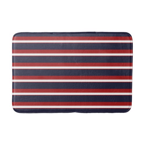 Red White Navy Blue Stripes Nautical Stripe Bath Mat