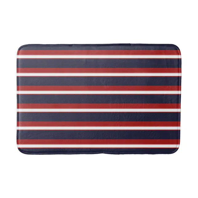 Red White Navy Blue Stripes Nautical Stripe Bath Mat Zazzle