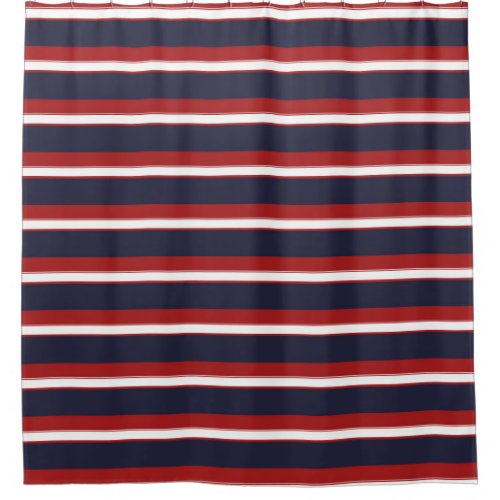 Red White Navy Blue Stripes Nautical Stripe Shower Curtain