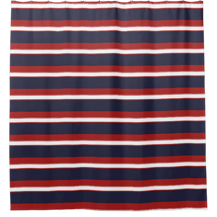 Red White Navy Blue Stripes Nautical, Shower Curtain Nautical Blue Stripe