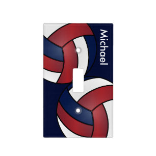 Red, White & Navy Blue Volleyball Sport DIY Name Light Switch Cover