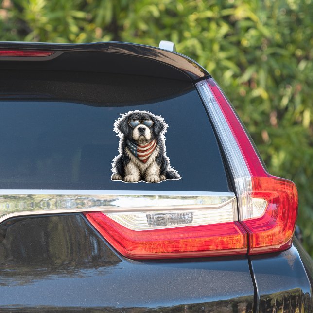 Red, White & Newf Doggo Sticker (Car Side)