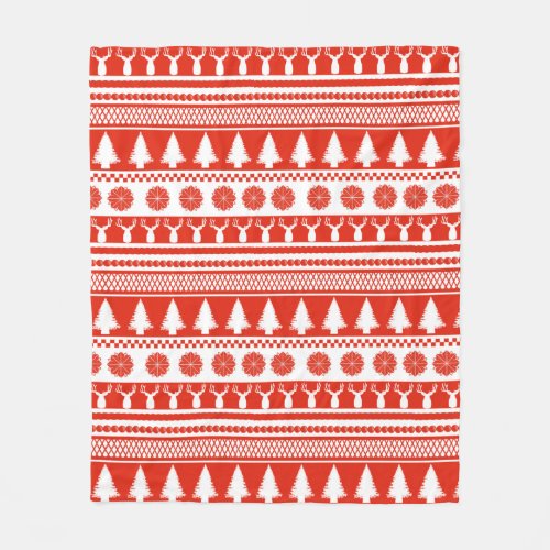 Red White Nordic Christmas Pattern Throw Pillow Fleece Blanket