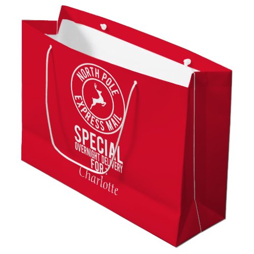 Red  White North Pole Express Mail Name Gift Bag